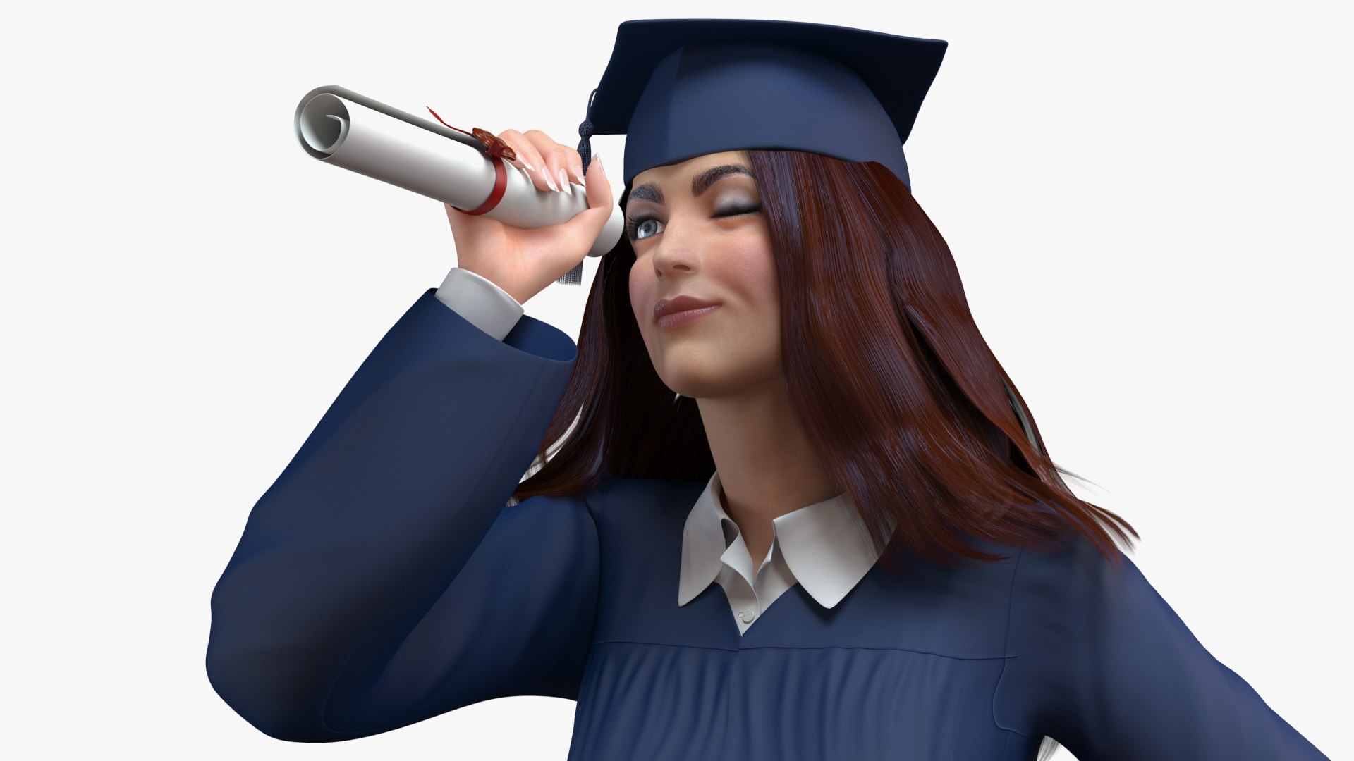 Female College Graduate holding Certificate 3D model preview