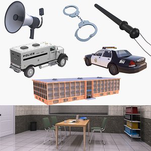 3D model police car building room