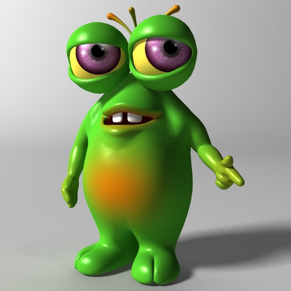 Vetores de Alien Verde Envergonhado Monstro De Desenho Animado