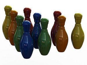 Colored Plastic Bowling Pin Set 3D model
