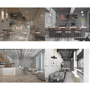 4 Coffee Shops - Restaurants - Collection 07 3D