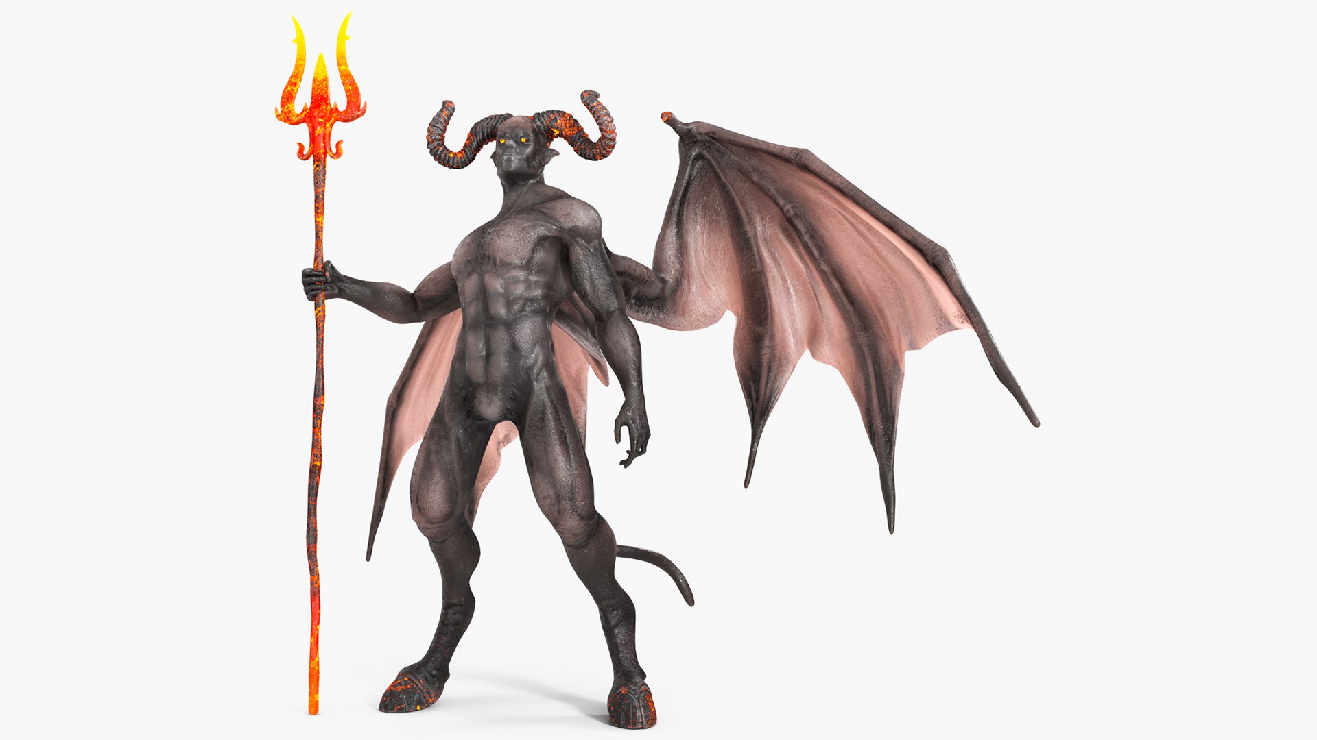 Devil Character with Trident Standing Pose 3D model preview