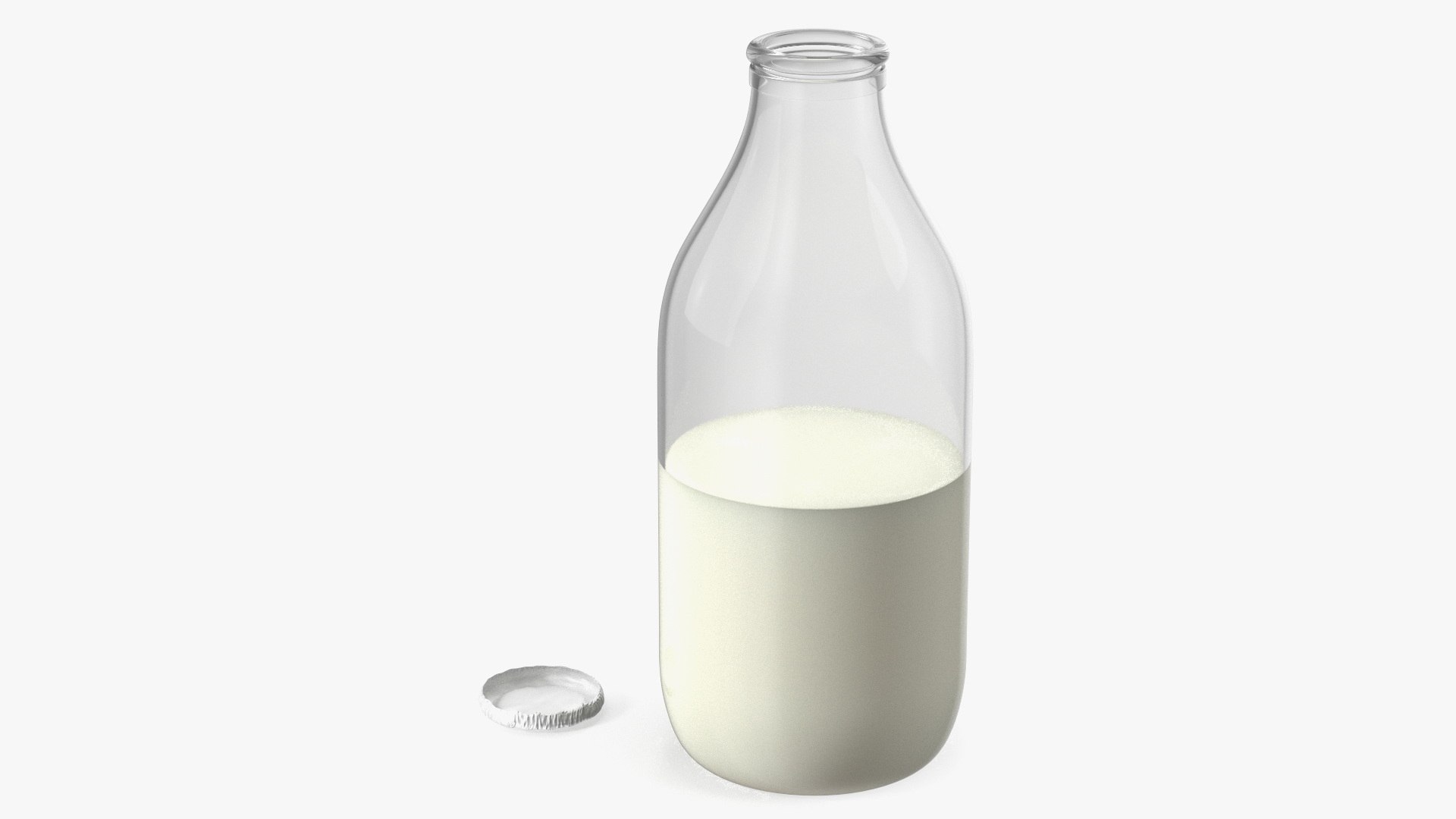 Opened Bottle of Whole Milk with Foil Cap 3D model preview