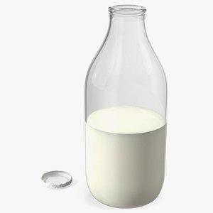 Opened Bottle of Whole Milk with Foil Cap 3D model
