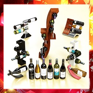 Wine Rack Collection and 6 Wine Bottles.