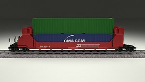 Red Train Well Car w Containers