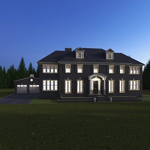 3D Colonial Style House with Garage and Garland