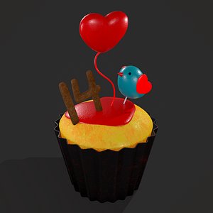 Bird Valentines Cupcake 3D model