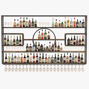 Large rack with alcohol in the bar