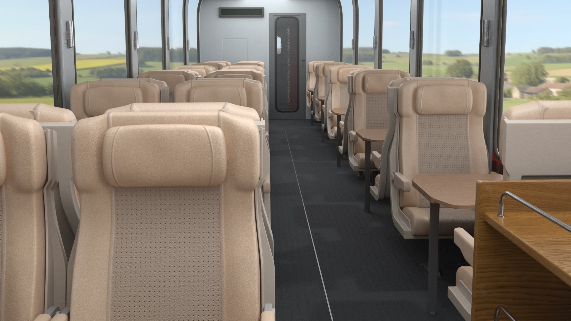 Observation-Class Train Car with Luxury Seating Blue with Interior 3D model preview