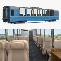 Observation-Class Train Car with Luxury Seating Blue with Interior