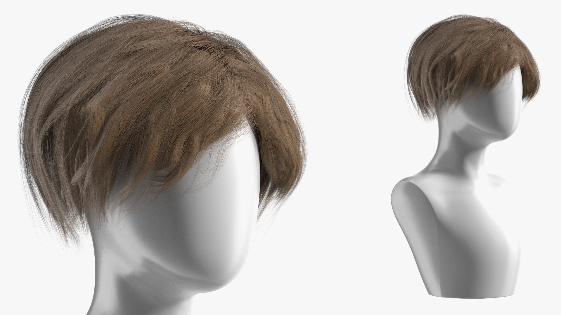 Short Layered Bob Hairstyle Wig Brown 3D model preview