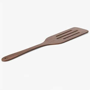 3D Kitchen Slotted Spatula Dark Wood
