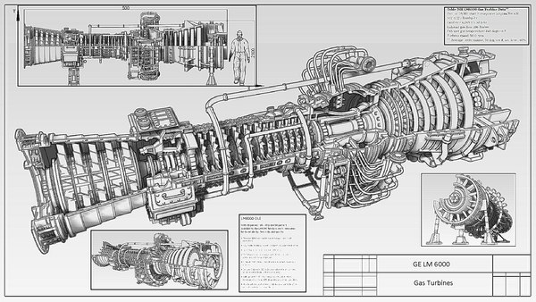 modelo 3d Turbofan Engine LM6000 Híbrido EGT - TurboSquid 1284929