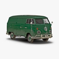 Volkswagen Type 2 Panel Van Simple Interior Green 2 3D Model