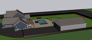 Luxury Modern Backyard Swimming Pool  Outdoor Living Landscape 3D Model 3D
