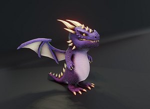 3D Cartoon Purple Dragon Low-poly 3D model