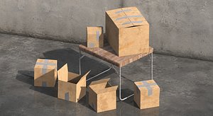 Cardboard Boxes Prop Pack  Low Poly Paper Boxes with Tapes and Table 3D model