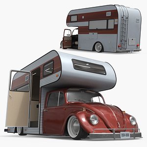 Volkswagen Vintage Camper Motorhome Red 3D