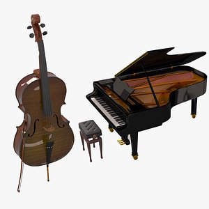 Grand Piano and Cello 3D model