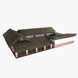 village medieval house hut model