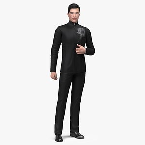 Asian Man Tunic Suit Standing Pose