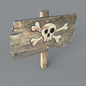 3d old wooden danger sign model