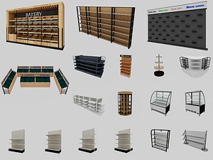 3D Supermarket Shelves Low-poly 3D model