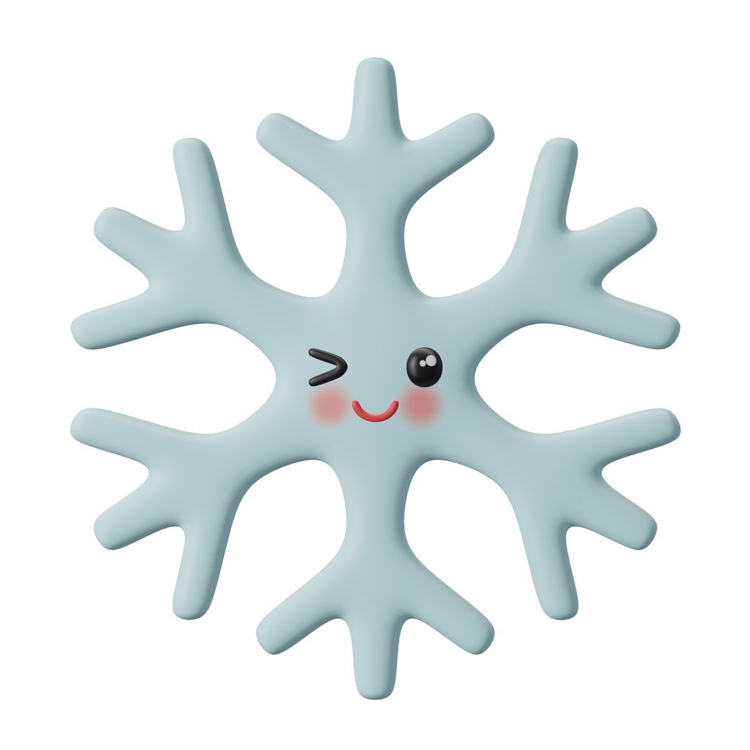 3D Snowflake Mint Funny Winking Face With Eyes And Pink Cheeks And Lips ...