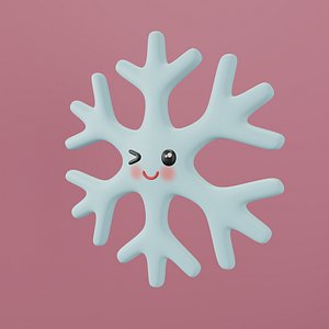 3D Snowflake Mint Funny Winking Face With Eyes And Pink Cheeks And Lips Kawaii Cartoon cute style 2 model