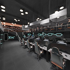 Esports Arena with Gaming Workstations Interior
