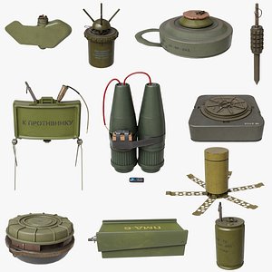 3D Mine Bomb Collection Single Mat All PBR Unity UE Textures model