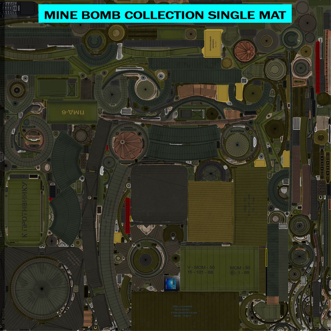 3D Mine Bomb Collection Single Mat All PBR Unity UE Textures model https://p.turbosquid.com/ts-thumb/uG/pstekF/sO/landminebombcollectionuvsts/png/1762503811/1920x1080/fit_q87/82677f3eeef6baf55c5f394d9b9460a221f341b0/landminebombcollectionuvsts.jpg