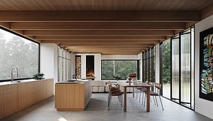 Modern living room dining room kitchen