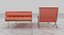 Knoll Orange Leather Barcelona Chair Couch and Stool Ottoman Set 3D