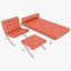 Knoll Orange Leather Barcelona Chair Couch and Stool Ottoman Set 3D