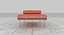 Knoll Orange Leather Barcelona Chair Couch and Stool Ottoman Set 3D