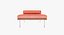 Knoll Orange Leather Barcelona Chair Couch and Stool Ottoman Set 3D