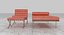 Knoll Orange Leather Barcelona Chair Couch and Stool Ottoman Set 3D