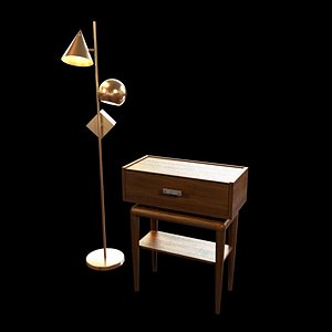 Anthropologie Holcombe Nightstand in Light Brown and Geo Floor Lamp by west elm