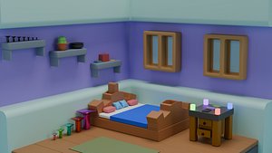 Low Poly Cozy Bedroom Interior 3D Scene model