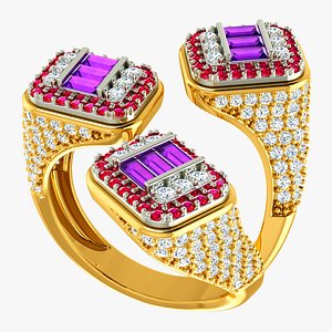 Square Baget Women Ring 3D model