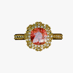 14K Gold Red Spinel Cushion Halo Ring 3D Model Realistic PBR High Poly model