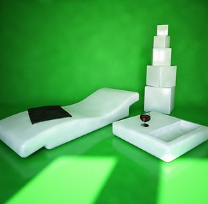 Outdoor Chaise longue,table and light cubes, Gandía Blasco 356 collection