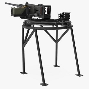 Pickup Mounted Heavy Machine Gun with Ring Mount Rigged 3D model