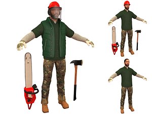 3D lumberjack man chainsaw model