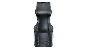 3D Leather Sleeveless Bodycon Dress With Side Skirt Frills