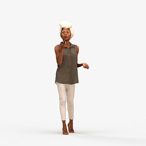 3D model 00495Harper006 - Adult Black woman walking outdoors talking on smartphone in summer casual wear