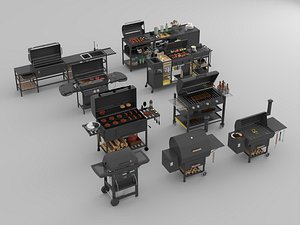 3D Outdoor Kitchen BBQ Station Set