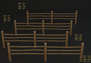 low-poly fence 3D model